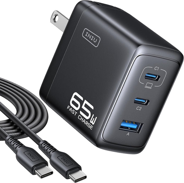 INIU 65W USB C Charger Block, 3-Port GaN Fast Charging Adapter with 100W