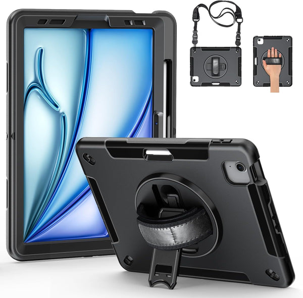 Protective Case for iPad Air 6th Generation 11-inch M2 2024, with Kickstand/Hand Strap/Shoulder Strap/Pencil