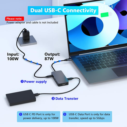 Buerlaseul 4K@60Hz 7 1 USB3.0/USB-C HDMI Display Port USB C Docking Station Dual Monitor for Dell/HP/Mac Laptop, in USB