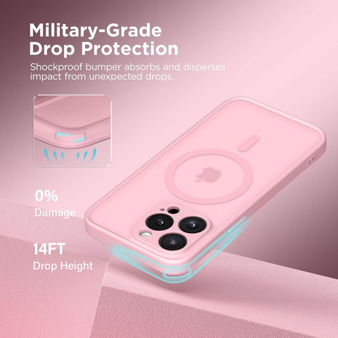 CAPRARO Magnetic iPhone 14 Pro Case, Peach Pink, Slim Shockproof Cover with Full Camera Protection & MagSafe