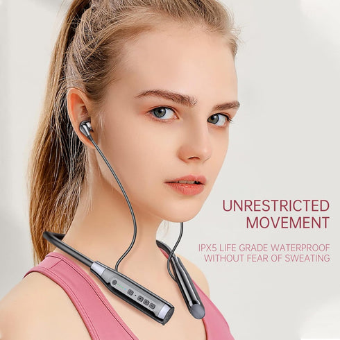 Bluetooth Neckband Headphones, 100 Hours Playback, Heavy Bass Noise Reduction, Waterproof for Running Workout