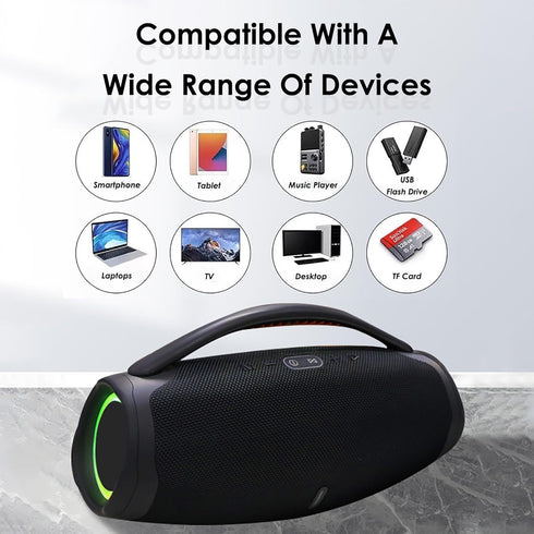 Portable Bluetooth 5.0 Speakers, RGB 360 Degree Surround Sound Loud Speaker, Long Battery Life, Outdoor Wireless (Black)