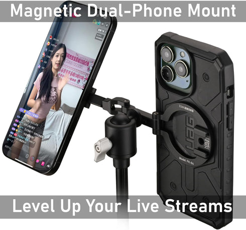SHINEWEE 360 Stand,1/4" Dual Magnetic Ring Phone Mount - Foldable Rotation CNC Aluminum Screw,Cold Shoe Interface