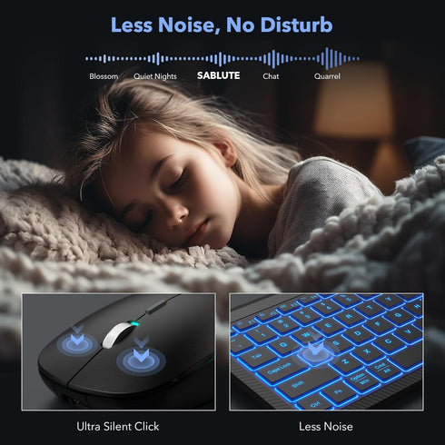 Wireless Keyboard and Mouse Backlit, Slim Portable Rechargeable Multi-Device Bluetooth Keyboard, RGB Silent Mouse for