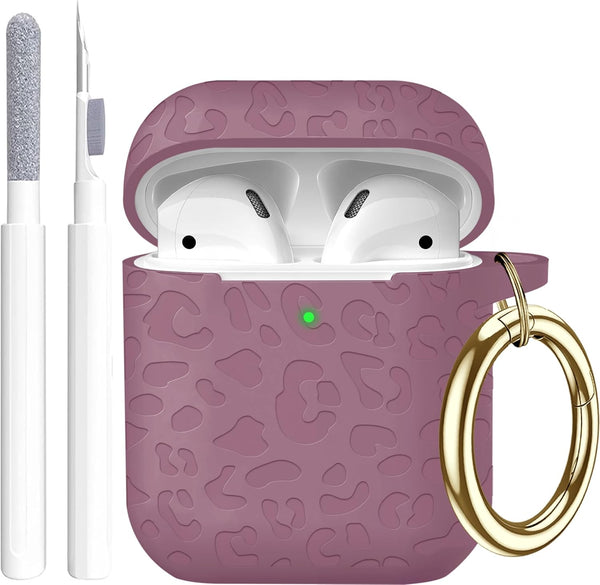 Leopard Engraved Skin Cover for AirPods Case & 2nd Generation, Soft Silicone Full Protection, Smoke Violet