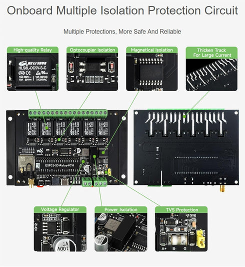 Waveshare Industrial 6-Channel ESP32-S3 Relay Module, Supports Wi-Fi/BLE/RS485 Control, Onboard Interfaces for Expansion