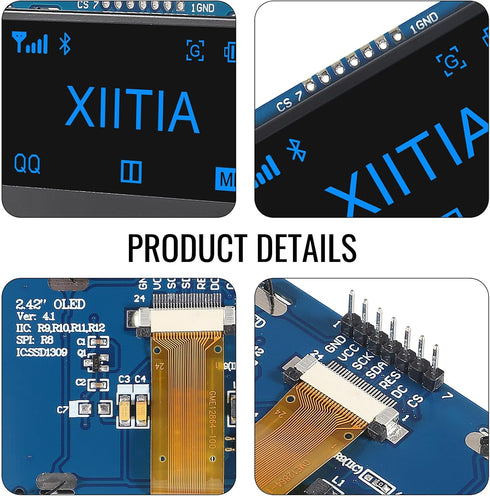 XIITIA 2pcs 2.42" SSD1309 128x64 2.42 Inch I2C 7 OLED Display Module OLED LCD Display Module IIC SPI Pin (Blue Light)