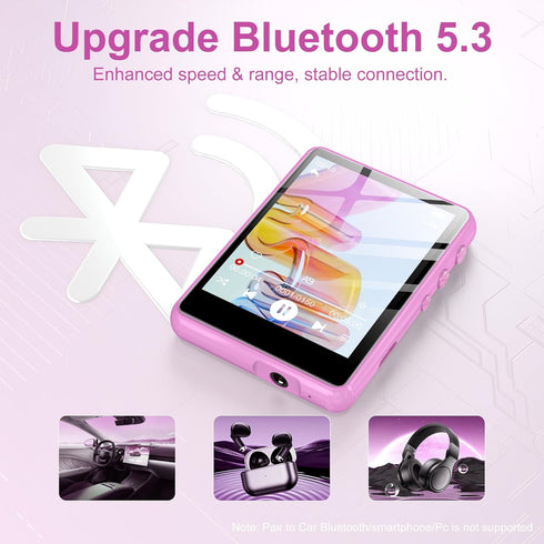 SWOFY 128GB MP3 M4 5.4, 2.4" MP3 Player with Bluetooth Pink- Music Player with Bluetooth Portable HiFi Player with FM