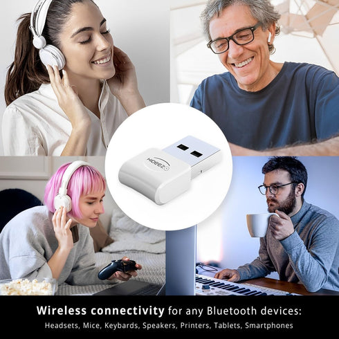 USB Bluetooth Adapter for PC, macOS, Linux, ChromeOS, Raspberry Pi – Low Energy, Long Range Bluetooth Adapter for Mouse, Keyboard, Headphones, Speakers, Printers, White