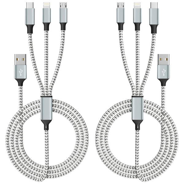 Multi Charging Cable (2 Pack 4FT), 3 in 1 Nylon Braided Charger Cord for Universal Devices, Type-C/Micro USB
