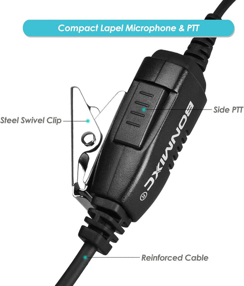 2-Pack Walkie Talkie Earpieces, 2.5mm/3.5mm 2-Pin Headset with PTT Mic for Motorola Radios