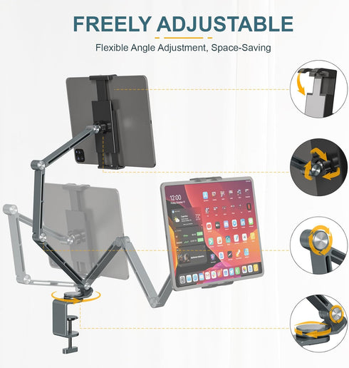 Houele 360Rotate 4-15.6" Tablet Stand Holder, Adjustable Foldable Tablet Arm iPad Desk Mount with Base, Phone Holder