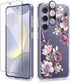 GVIEWIN Clear Floral Case for Samsung Galaxy S24 Plus 6.7" with Screen & Camera Lens Protectors (Cherry Blossoms/Purple)