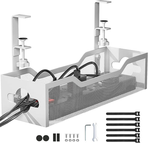 Under Desk Cable Management Tray, Litwaro Metal Cable Tray with Clamp for Desk Wire Management, No Damage to Standing