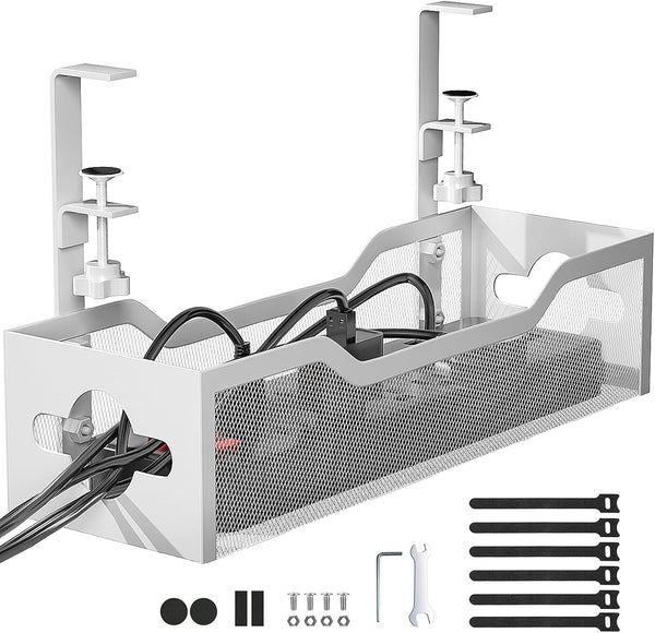 Under Desk Cable Management Tray, Litwaro Metal Cable Tray with Clamp for Desk Wire Management, No Damage to Standing