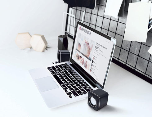 MANHATTAN USB Powered Stereo Speaker System - Small Size with Volume Control & 3.5mm Audio Plug, Black Silver