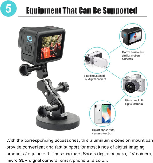 Aluminum Ball GoPro Handlebar Mount, 360 Rotation and Lock Any Direction, Shock-Resistant, Compatible with GoPro Hero