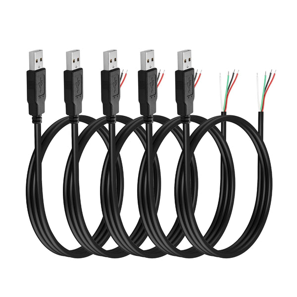 YAODHAOD USB A Male 4 Pin Bare Wire, 22AWG USB 2.0 Male Plug to Bare Wire Open End Extension Cable,for USB Equipment Installed or Replace Repair DIY Cable (5pcs) (USB A 2.0 Male 4Pin)