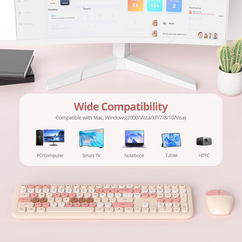 Typewriter Wireless Keyboard and Mouse Combo, 2.4G Office 104 Keys Retro Punk Keyboard for Laptop PC Desktops