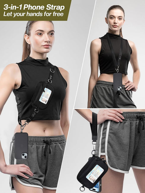 Tiostep Clip and Go Strap for Phone with Wallet Crossbody Phone Lanyard Adjustable and Detachable RFID Wristlet Wallet