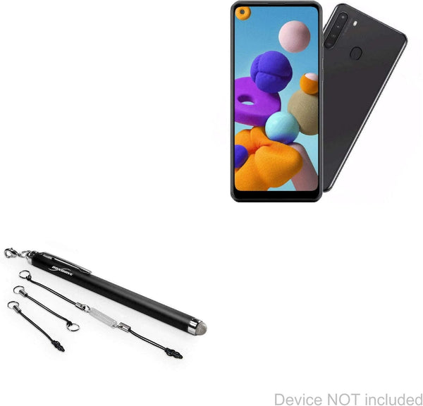BoxWave Stylus Pen for Samsung Galaxy A21, EverTouch Capacitive Stylus, Fiber Tip Jet Black Stylus Pen