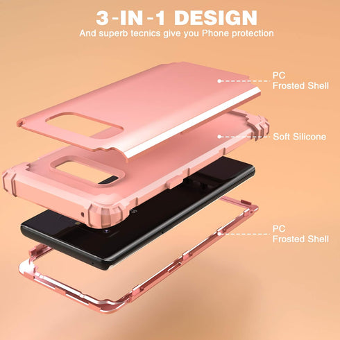 IDweel Case for Galaxy Note 8, 3 in 1 Shockproof Slim Fit Hybrid Heavy Duty Protection, Rose Gold for Women