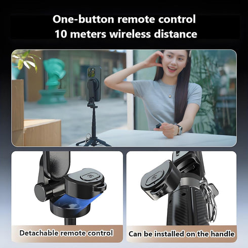 Huiteng XR 4-in-1 Magnetic Pocket Selfie Stick, Magnetic Selfie Stick for iPhone with Rechargeable Remote, Portable