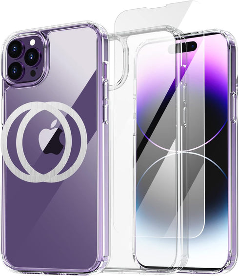 AICase Clear Case for iPhone 14 Pro with Screen Protector and MagSafe Ring/MagSafe Sticker, Transparent Slim Shockproof