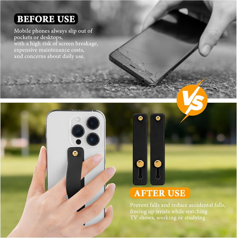 Fejnyer 2-Pack 2) White Silicone Phone Strap with Kickstand - Versatile Grip & Holder for Most Phones and Cases (Black