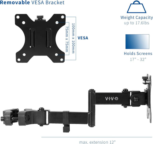 VIVO Steel Universal Full Motion Pole Mount Monitor Arm, Fits 17 to 32 inch Screens, Black, MOUNT-POLE01A
