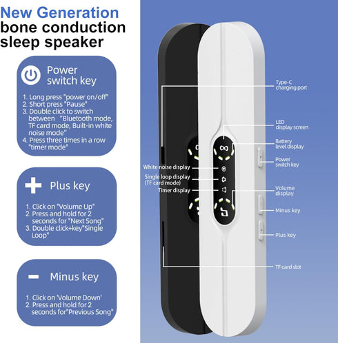 Hesond Pillow Speaker Bone Conduction Stereo Bluetooth Wireless Music Mini Portable Sleep Headphones Bar Sleep Speaker