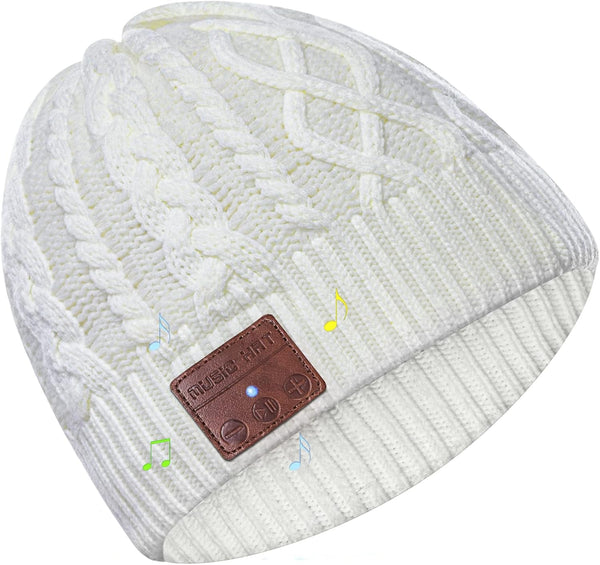 Wireless Beanie Headphone Hat for Women, Winter Knit Cap with Built-in Stereo Speakers Mic for Outdoors Sports Running