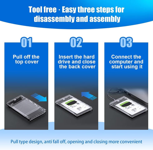 SSD HDD Hard Drive Enclosure - 2.5" SATA III USB 3.0 Caddy Case, External Reader with Fast Data Transfer, Tool-Free