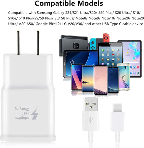 Adaptive Fast Charger Kit with USB Type C Cable?5 ft?, Fast Charging Wall Charger Block for Samsung Galaxy S21/S21