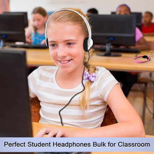 Yunsailing 30 Pack Class Set Headphones for Kids, On Ear Bulk Classroom Headsets with 3.5 mm Jack for Children, Boys,