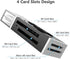 Micro SD Card Reader, 4-in-1 USB Adapter for MS Duo/Pro, M2, SDXC, SDHC, MMC, Micro SDXC, TF Card (1 Pack Black)