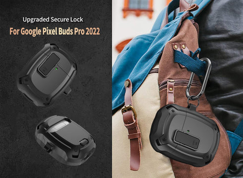 Olytop Rugged Armor Case for Google Pixel Buds Pro 2022 with Lock Clip & Cleaner Pen, Shockproof Hard Cover with