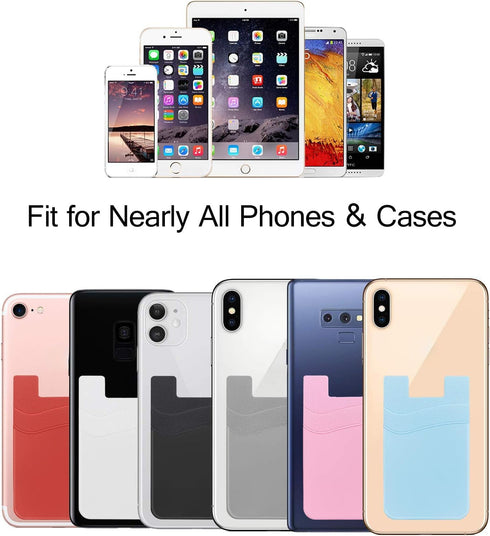 SS Phone Wallet Stick On - 2 Pocket Sleeve Adhesive Card Holder for iPhone, Samsung, Most Smartphones - 6 Pack