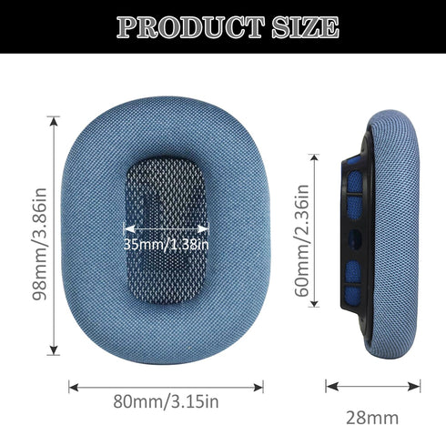 Replacement Ear Cushions for AirPods Max - Blue Mesh Fabric & Memory Foam Covers for Ultimate Comfort.