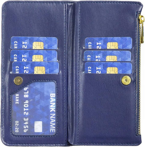 Asuwish Wallet Case for Samsung Galaxy S22 Ultra 5G - Leather Flip, Credit Card Holder, Tempered Glass, Blue.