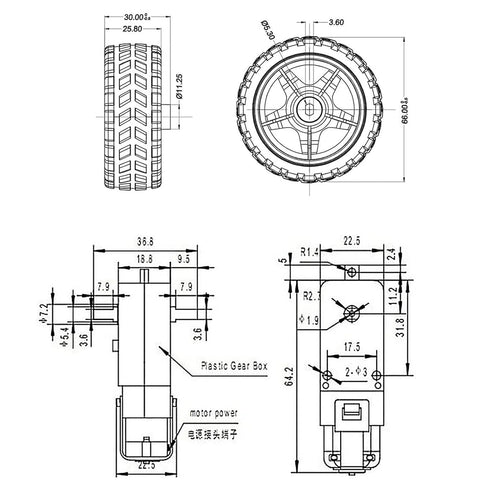DIANN 2 Sets DC Gearbox Motor TT Motor 200RPM Tire Wheel DC 3-6V 1:48 with 1Pc L298N Motor Drive Controller