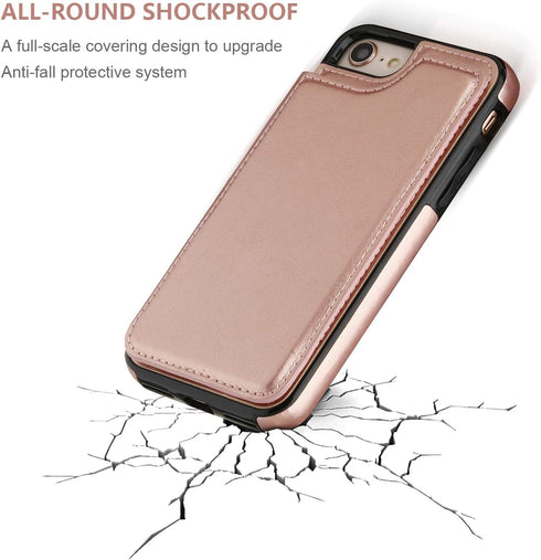 ONETOP Wallet Case for iPhone SE (2022, 2020), iPhone 7/8, Premium PU Leather, Kickstand, Card Holder, Rose Gold