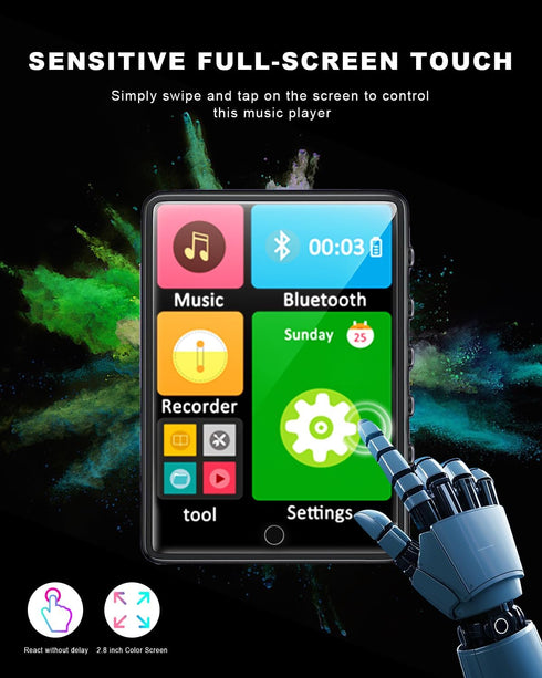 HOVOYNN 128GB MP3 5.3 2.8-inch MP3 Player with Bluetooth Touch Screen Digital Music Player Portable Player Bluetooth