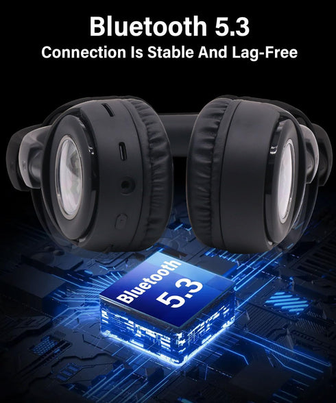 On-Ear Headphones Wireless Bluetooth, Lightweight Foldable Design, 20H Playtime, Built-in HD Mic, Black
