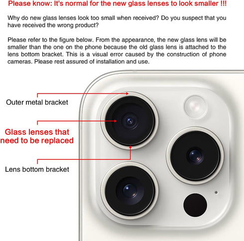 ASDAWN Back Camera Lens Glass Replacement for iPhone 15 Pro, 6.1 Inches, Pre-Installed Adhesive with Installation Manual
