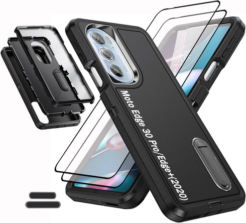 Case for Moto Edge 30 Pro/Edge+(2020) 6.7 Inch, Heavy Duty Shock Absorbing 3 in 1 Silicone Rubber with Screen Protectors