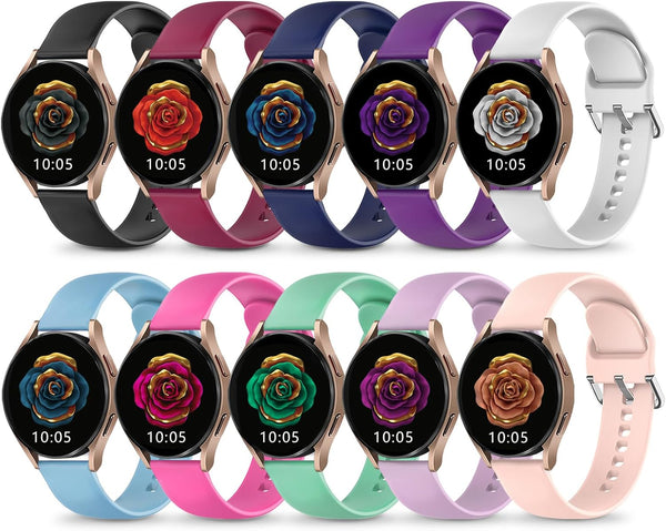HSWAI 10 Pack Soft Silicone Sport Strap Compatible with Samsung Galaxy Active 2 Watch Bands, 20mm for Women Men