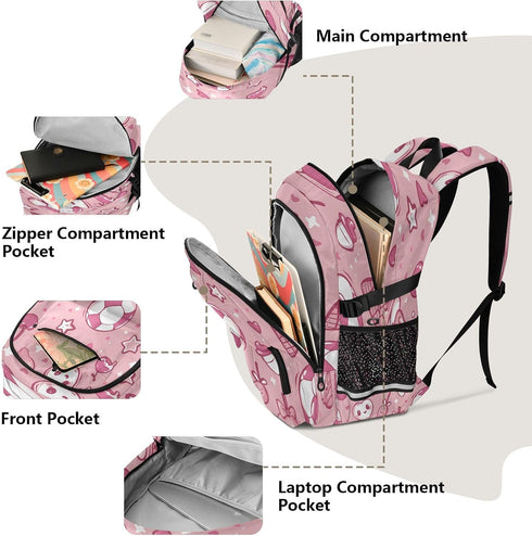 Bolaz Backpack 14 Inch Football Ice Cream Cherry Star Heart Pattern Travel Laptop Computer Bag Sturdy School Bag