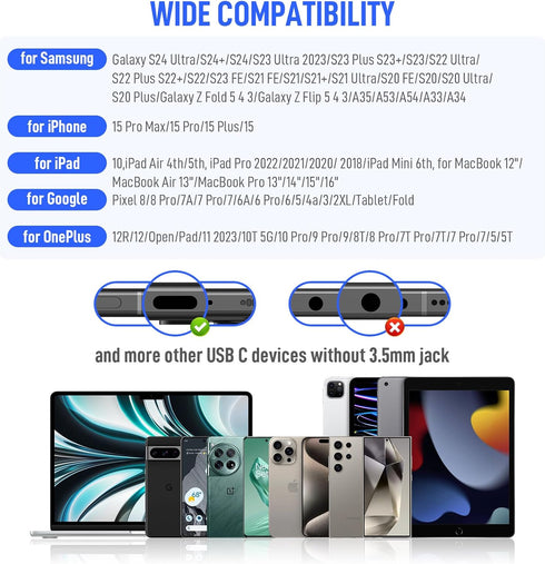 USB C Headphones Over Ear Hooks for iPhone 15 Pro Max Plus, Wired Earbuds with Loops Mic for Samsung Galaxy