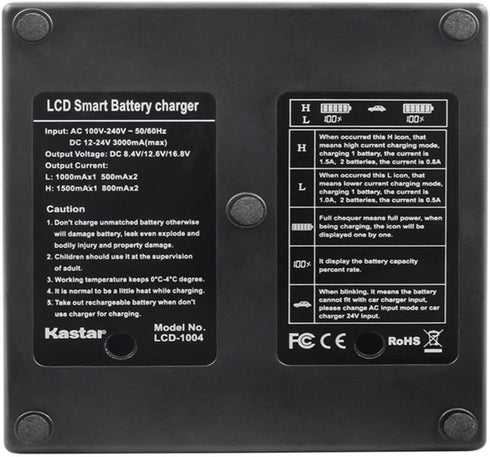 Kastar LCD Dual Fast Charger & 2 x Battery Replacement for Panasonic DMW-BLE9, DMW-BLE9E, DMW-BLE9PP, DMW-BLG10 Cameras